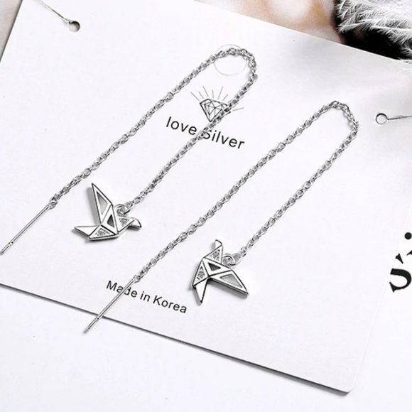 [Set of 2] 925 Sterling Silver Diamond Paper Crane - Picture 4 of 8